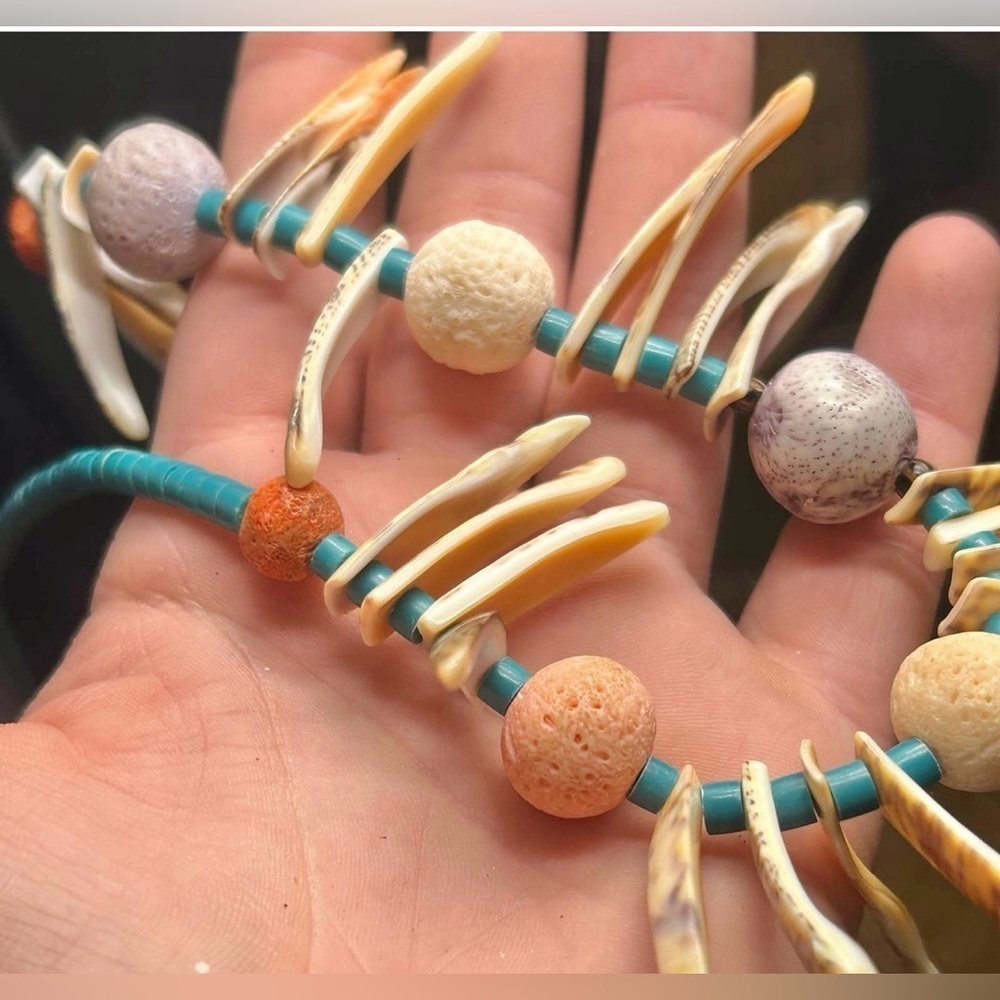 Vintage Turquoise Spiny Shell Bead Native American Heshi Beaded Necklace 23” - Picture 3 of 11